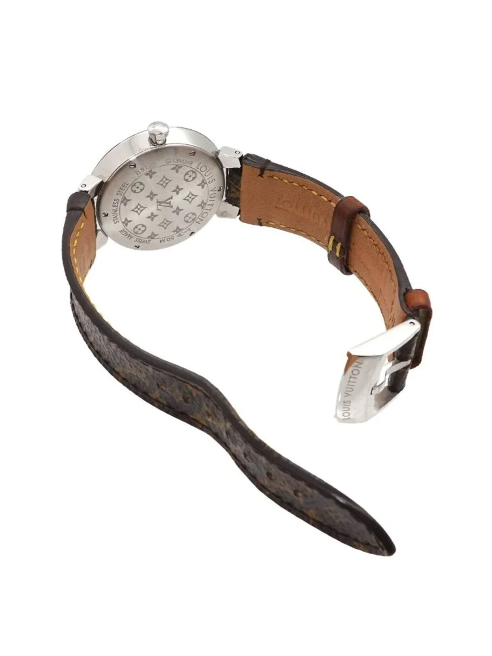 Louis Vuitton Tambour Monogram Watch Diamond Silver Quartz